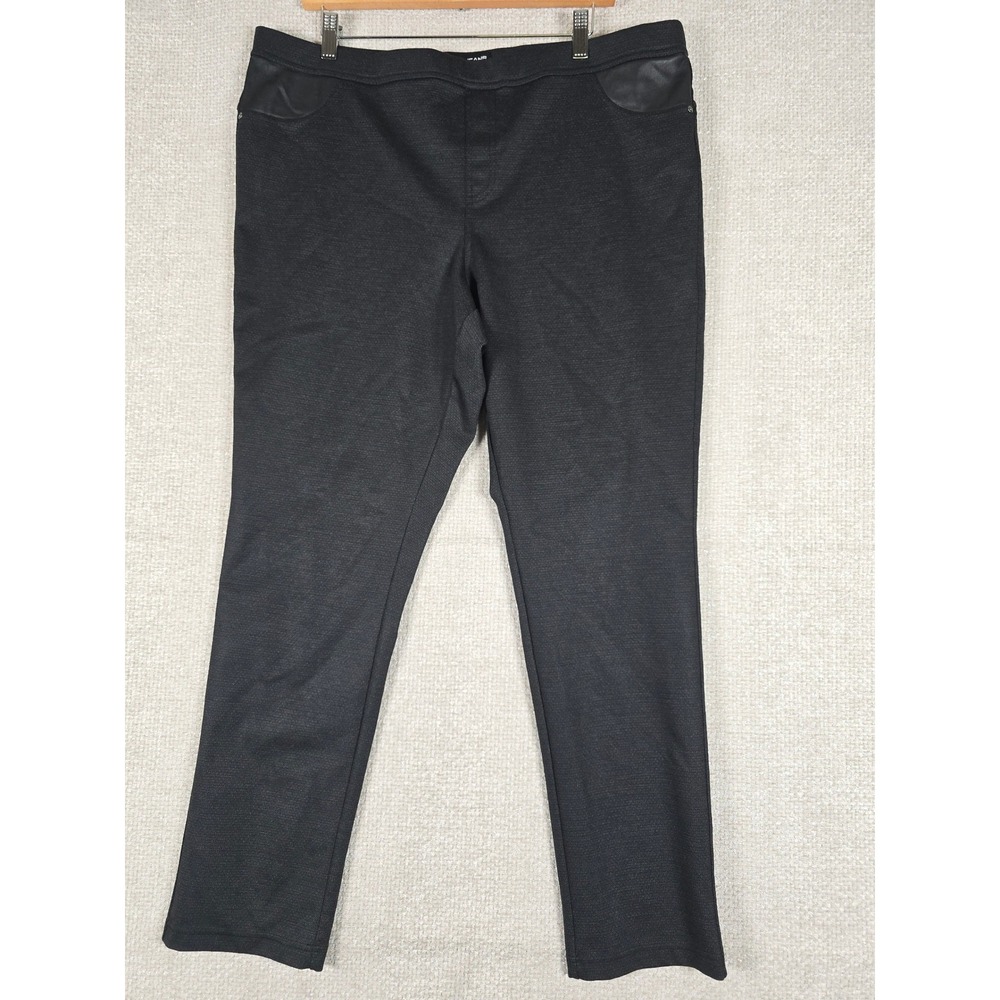 DKNY Jeans Womens XXL Charcoal Grey Textured Pull On Leggings Faux Leather‎ Trim